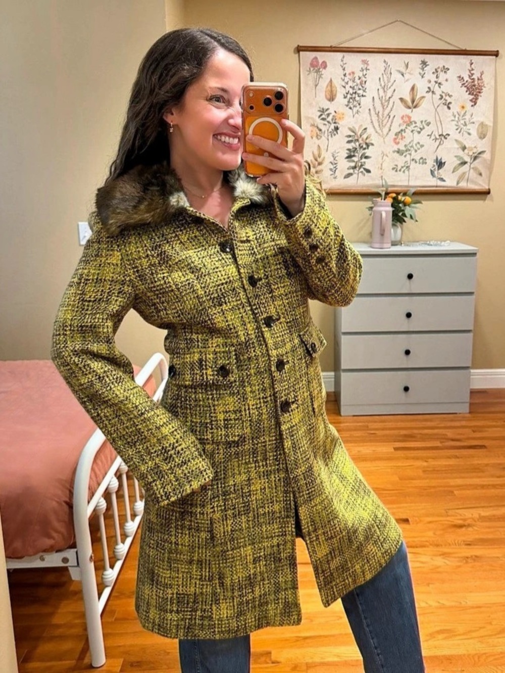 Vintage Muse for Boston Proper Plaid Faux Fur Collar Coat Size 10